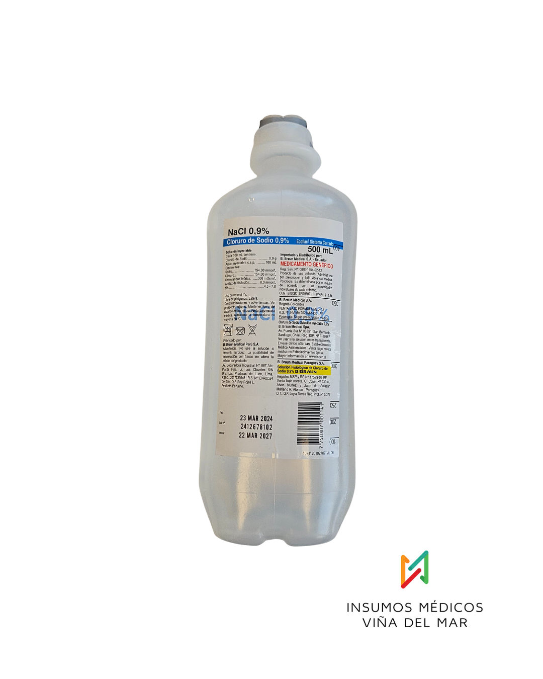 CLORURO DE SODIO SOLUCIÓN INY. 0.9% 500 ML POR UNIDAD